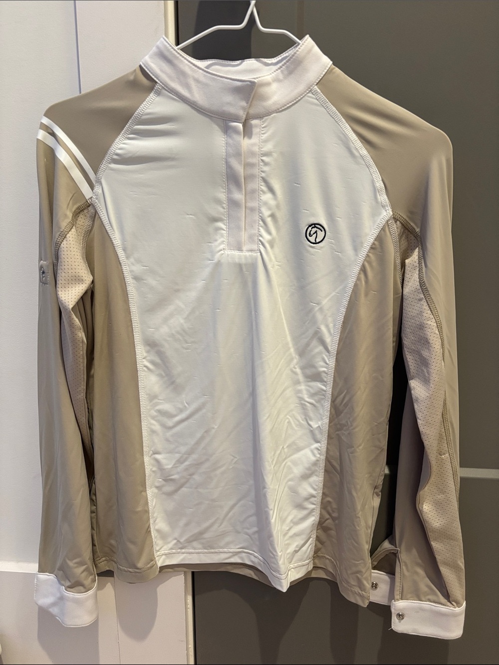 Girls Light Beige and White Long Sleeve Equestrian Shirt